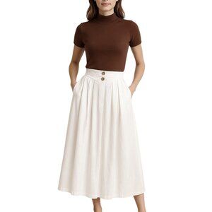 Cirana Cotton Linen Blend Midi Skirt